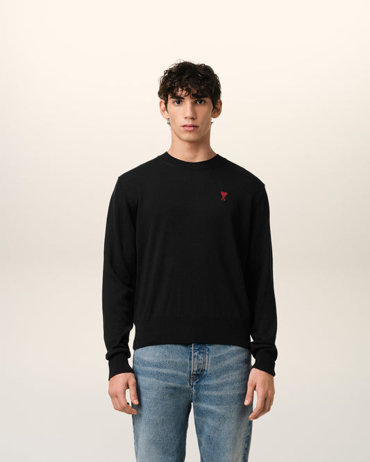 Black Wool Ami de Coeur Crew Neck Sweater