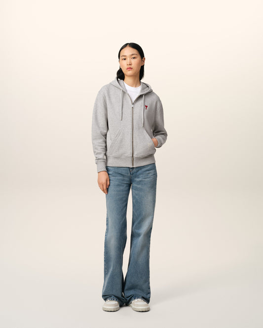 Grey Cotton Ami de Coeur Zipped Hoodie