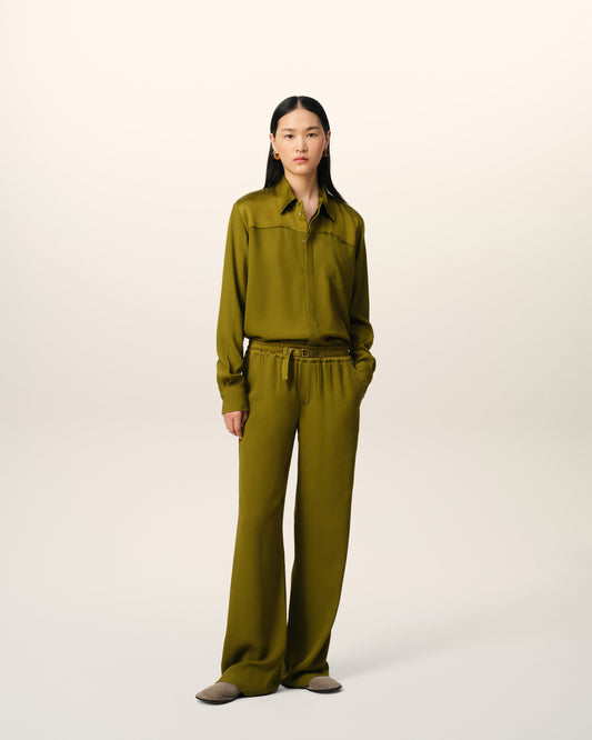 Khaki Flare Fit Elasticated Trousers