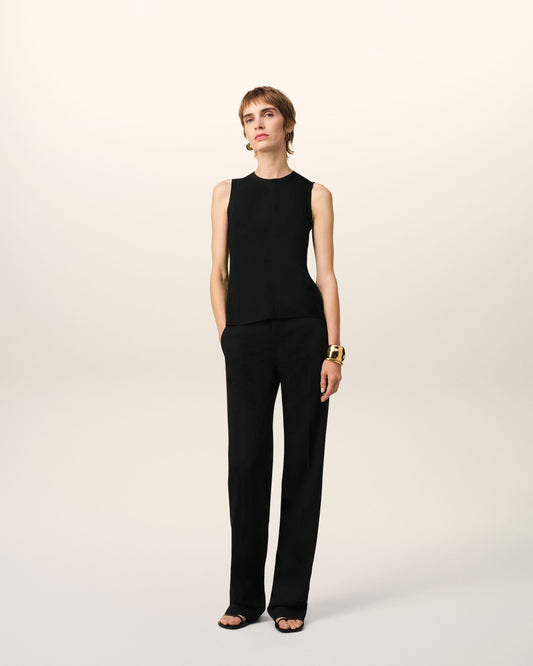 Black Wool Contrasted Straight Trousers