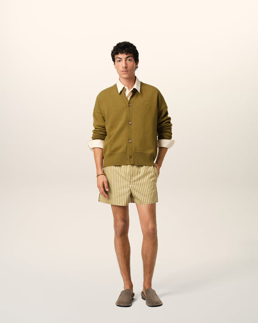 Khaki Wool Knit Ami de Coeur Crewneck Cardigan