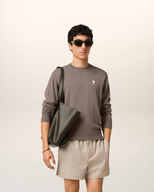 Beige Wool Ami de Coeur Crew Neck Sweater