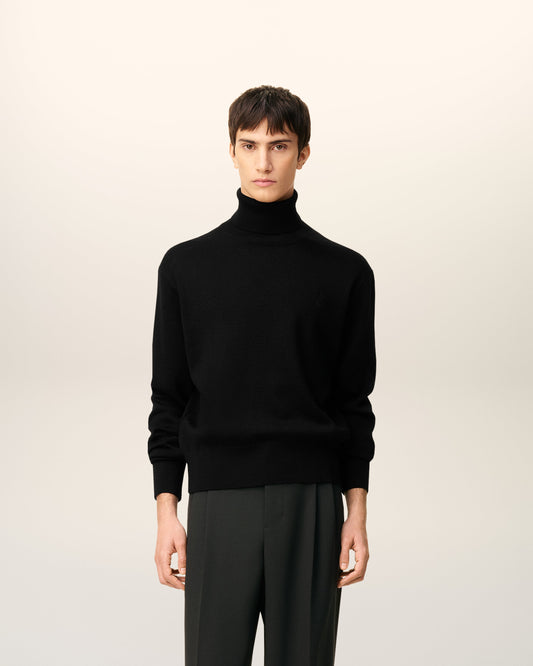 Black Wool Ami De Coeur Turtle Neck Sweater