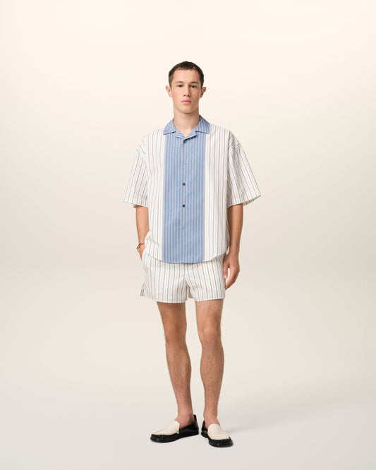 White And Blue Cotton Short Sleeve Boxy Shirt