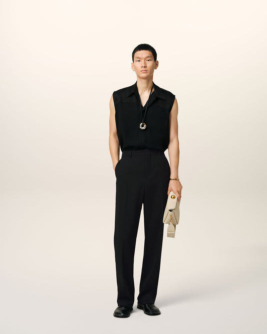 Black Wool Straight Fit Trousers