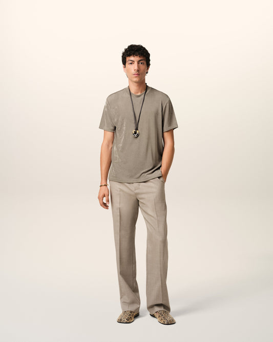 Beige Rib Jersey Short Sleeve T-Shirt
