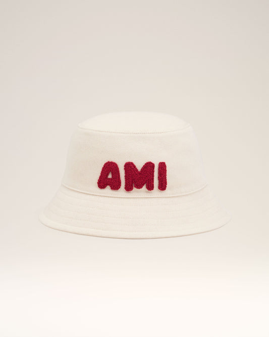 Beige Cotton Ami Paris Patch Bucket Hat