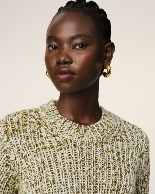 Green Mouliné Textured Knit Crewneck Sweater