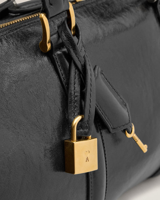 Black Leather Boston Bag