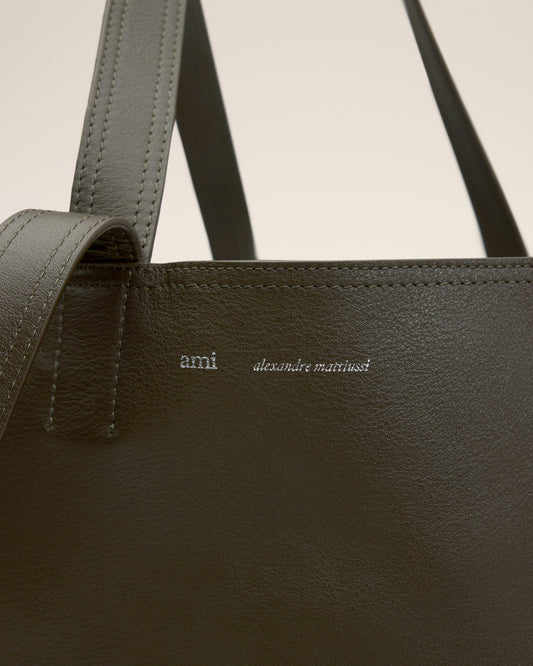 Green Leather Midi Tote Bag