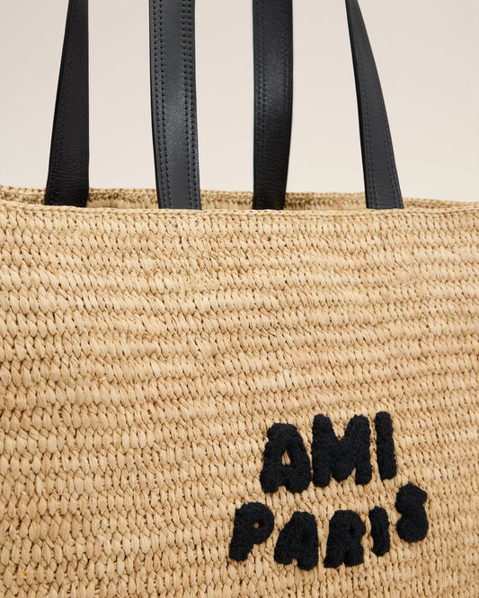 Beige Leather Rafia Ami Paris Tote Bag