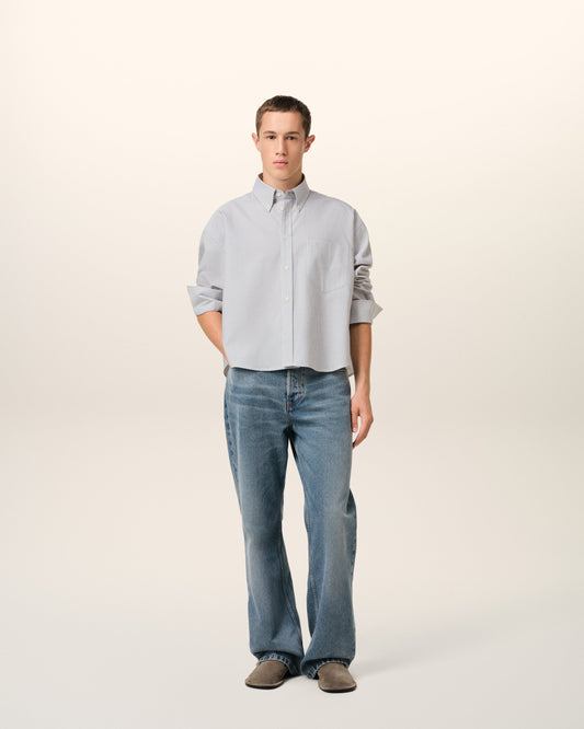 Purple Cotton Cropped Oversized Shirt