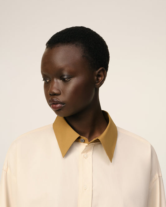 Beige Cotton Classic Collar Loose Shirt