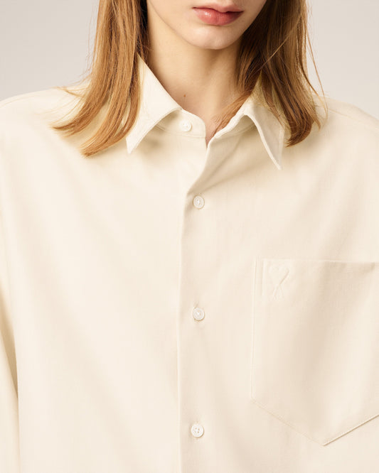 Beige Cotton Embossed Ami De Coeur Boxy Shirt