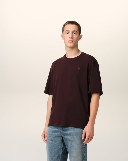 Burgundy Cotton Tonal Ami de Coeur T-Shirt